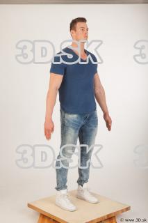 Whole body blue tshirt light blue jeans of Andrew 0008